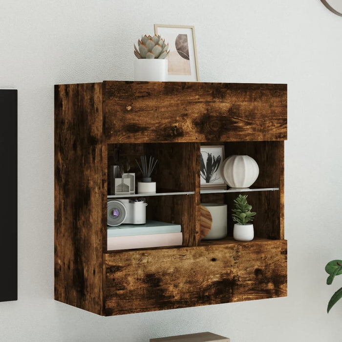 Comodă TV de perete cu LED, stejar fumuriu, 58,5x30x60,5 cm - WALTI WALTI