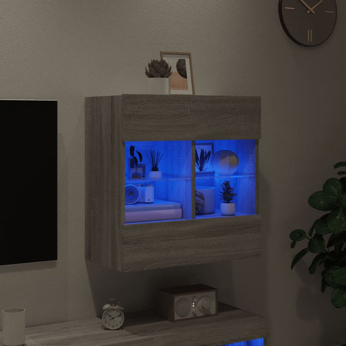 Comodă TV de perete cu lumini LED, gri sonoma, 58,5x30x60,5 cm - WALTI WALTI