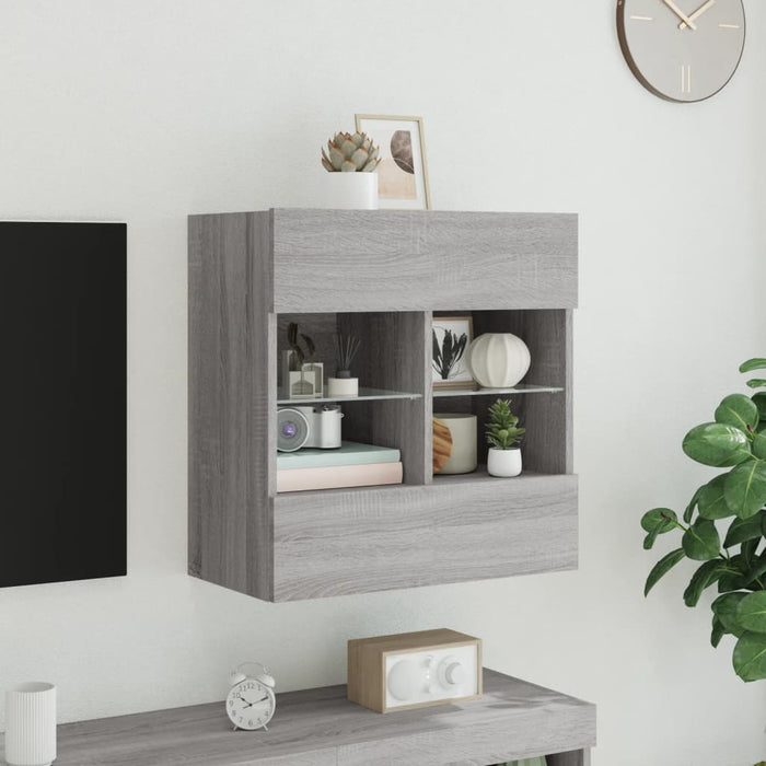 Comodă TV de perete cu lumini LED, gri sonoma, 58,5x30x60,5 cm - WALTI WALTI