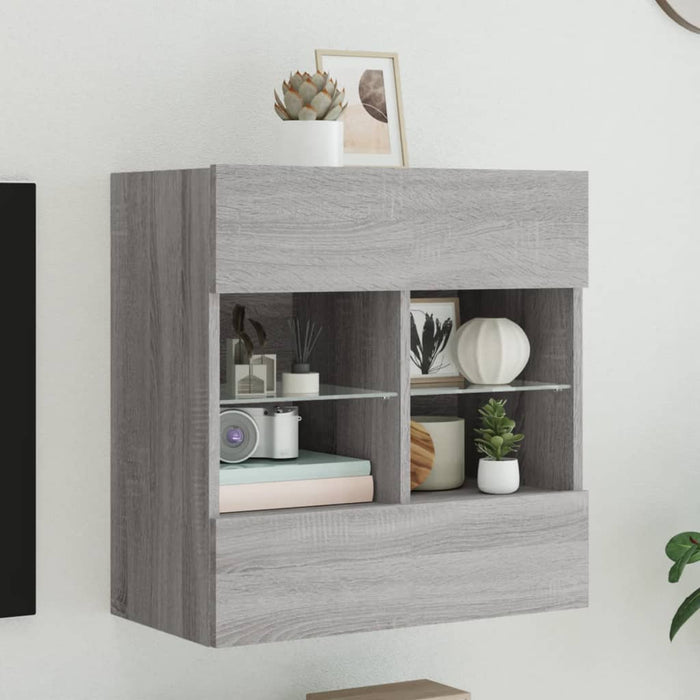 Comodă TV de perete cu lumini LED, gri sonoma, 58,5x30x60,5 cm - WALTI WALTI