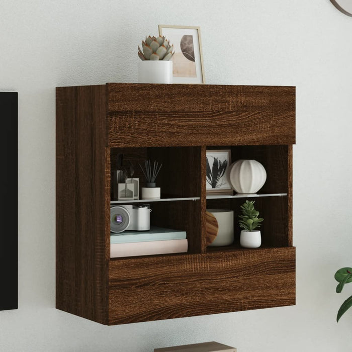 Comodă TV de perete cu lumini LED, stejar maro, 58,5x30x60,5 cm - WALTI WALTI
