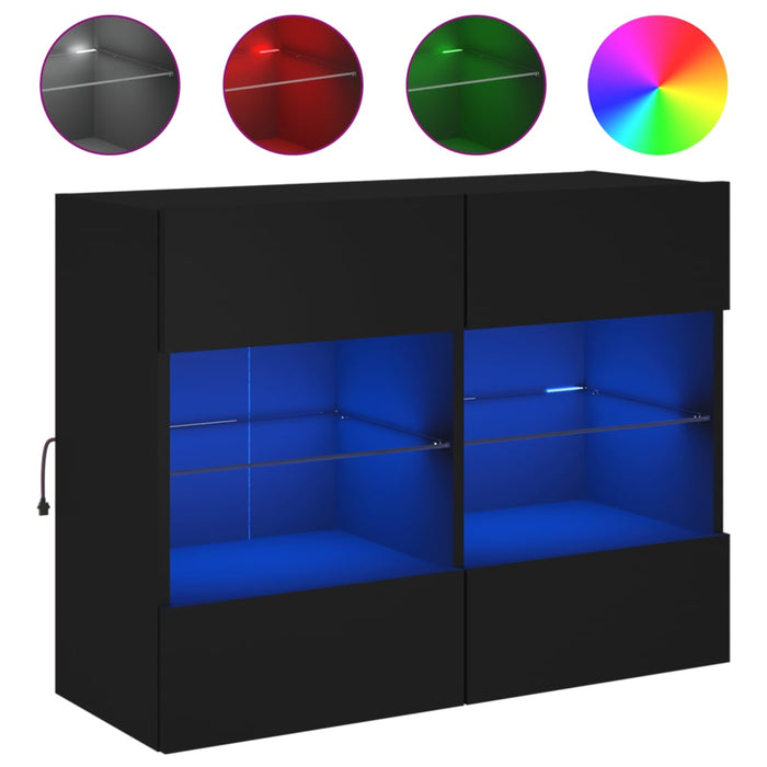 Comodă TV de perete cu lumini LED, negru, 78,5x30x60,5 cm - WALTI WALTI