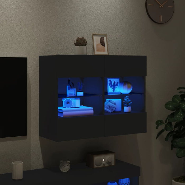Comodă TV de perete cu lumini LED, negru, 78,5x30x60,5 cm - WALTI WALTI