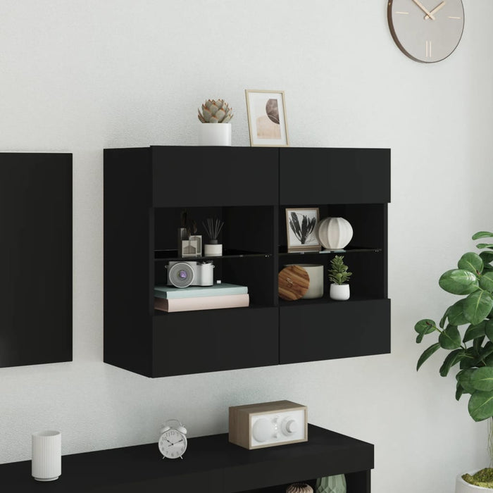 Comodă TV de perete cu lumini LED, negru, 78,5x30x60,5 cm - WALTI WALTI