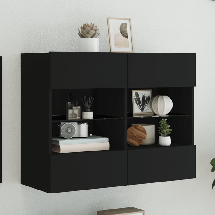 Comodă TV de perete cu lumini LED, negru, 78,5x30x60,5 cm - WALTI WALTI