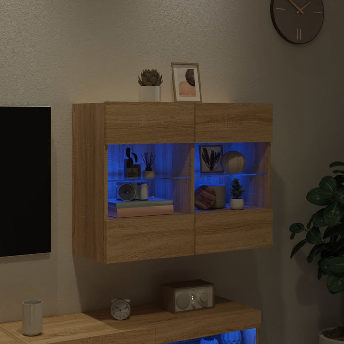 Comodă TV de perete cu LED, stejar sonoma, 78,5x30x60,5 cm - WALTI WALTI