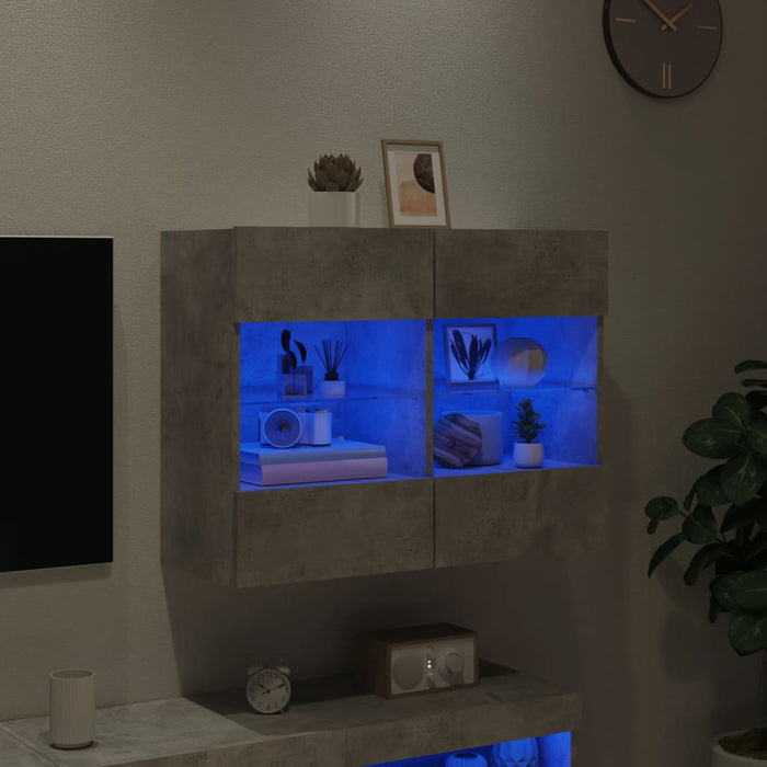 Comodă TV de perete cu lumini LED, gri beton, 78,5x30x60,5 cm - WALTI WALTI