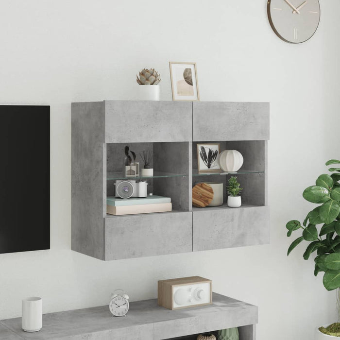 Comodă TV de perete cu lumini LED, gri beton, 78,5x30x60,5 cm - WALTI WALTI