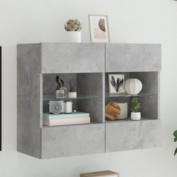 Comodă TV de perete cu lumini LED, gri beton, 78,5x30x60,5 cm - WALTI WALTI