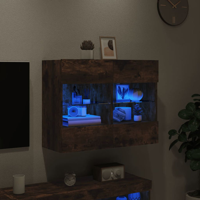 Comodă TV de perete cu LED, stejar fumuriu, 78,5x30x60,5 cm - WALTI WALTI