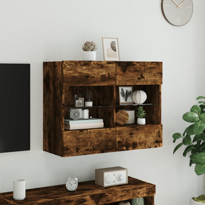 Comodă TV de perete cu LED, stejar fumuriu, 78,5x30x60,5 cm - WALTI WALTI