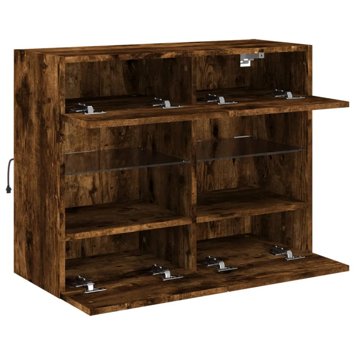 Comodă TV de perete cu LED, stejar fumuriu, 78,5x30x60,5 cm - WALTI WALTI