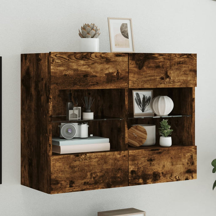 Comodă TV de perete cu LED, stejar fumuriu, 78,5x30x60,5 cm - WALTI WALTI