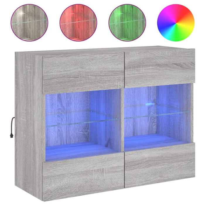 Comodă TV de perete cu lumini LED, gri sonoma, 78,5x30x60,5 cm - WALTI WALTI