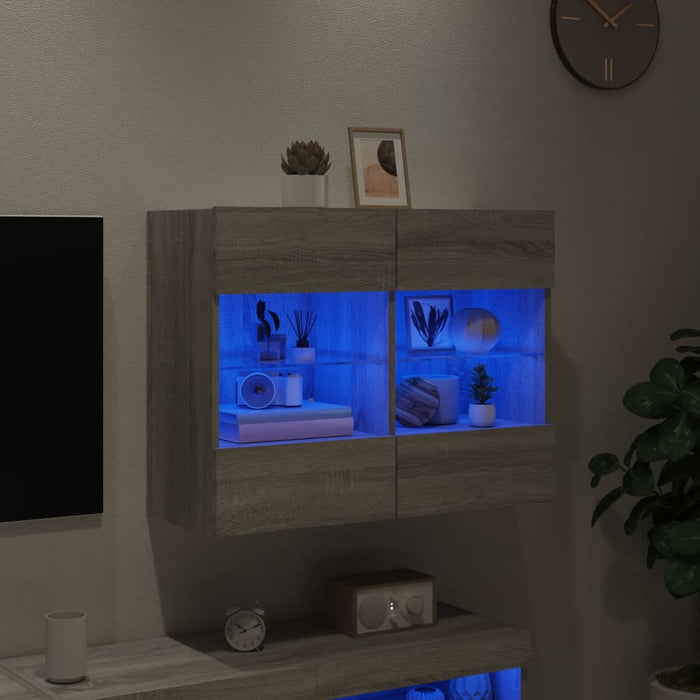 Comodă TV de perete cu lumini LED, gri sonoma, 78,5x30x60,5 cm - WALTI WALTI