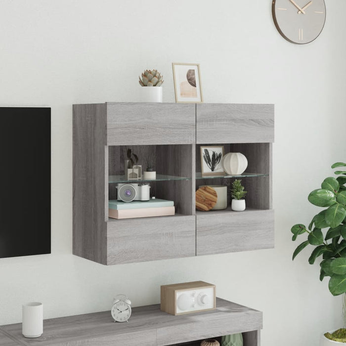 Comodă TV de perete cu lumini LED, gri sonoma, 78,5x30x60,5 cm - WALTI WALTI