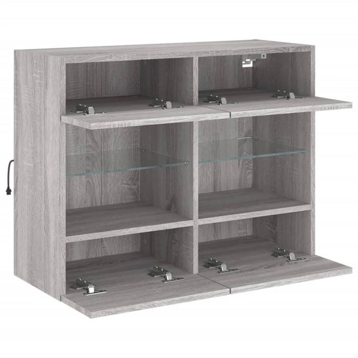 Comodă TV de perete cu lumini LED, gri sonoma, 78,5x30x60,5 cm - WALTI WALTI
