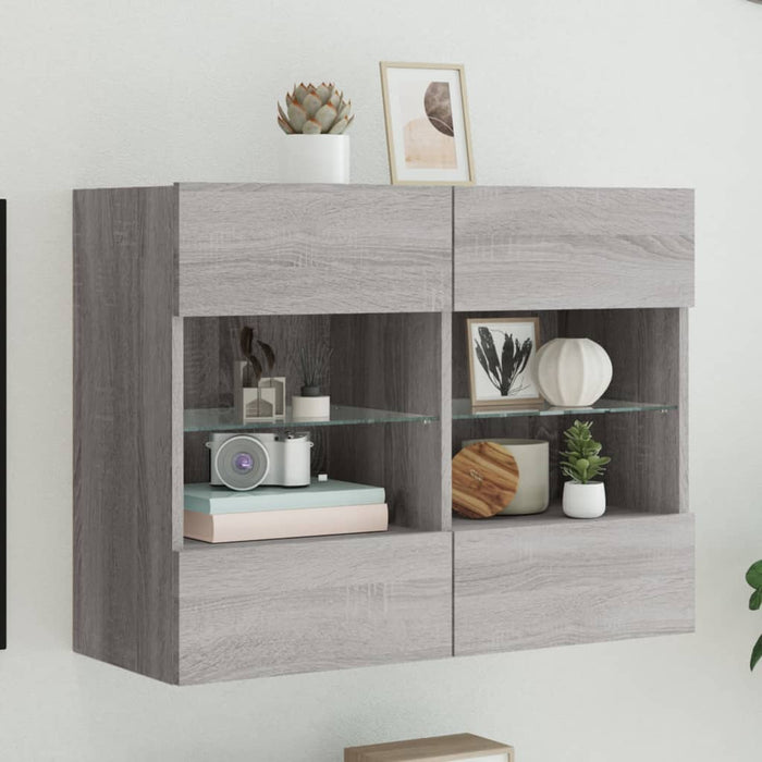 Comodă TV de perete cu lumini LED, gri sonoma, 78,5x30x60,5 cm - WALTI WALTI
