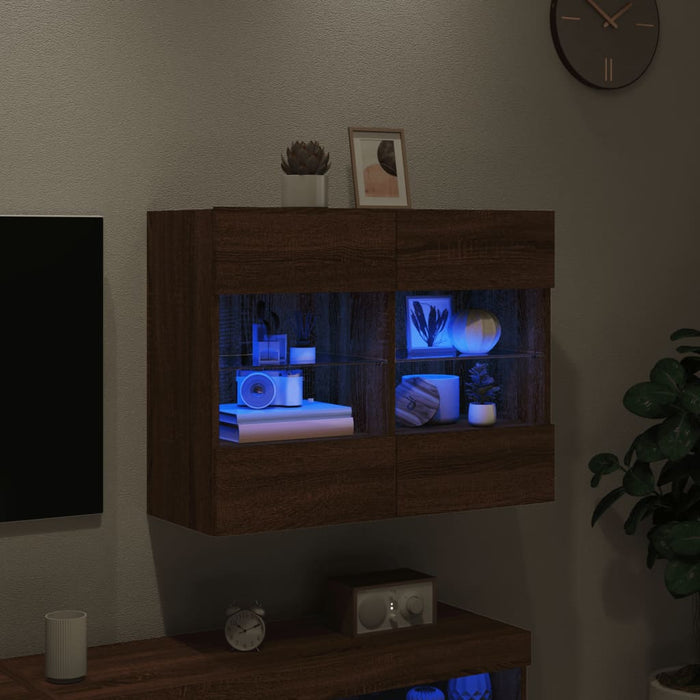 Comodă TV de perete cu lumini LED, stejar maro, 78,5x30x60,5 cm - WALTI WALTI