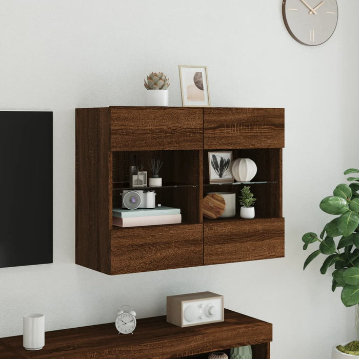Comodă TV de perete cu lumini LED, stejar maro, 78,5x30x60,5 cm - WALTI WALTI