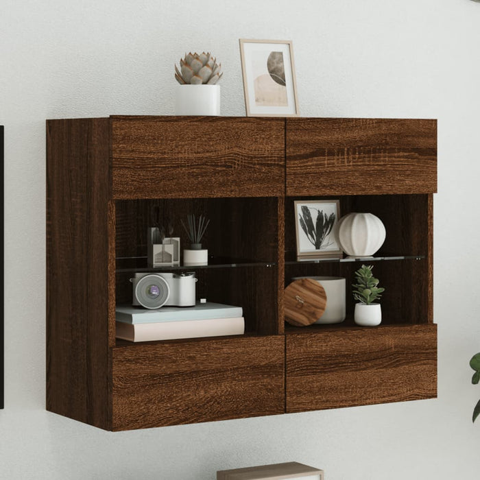Comodă TV de perete cu lumini LED, stejar maro, 78,5x30x60,5 cm - WALTI WALTI
