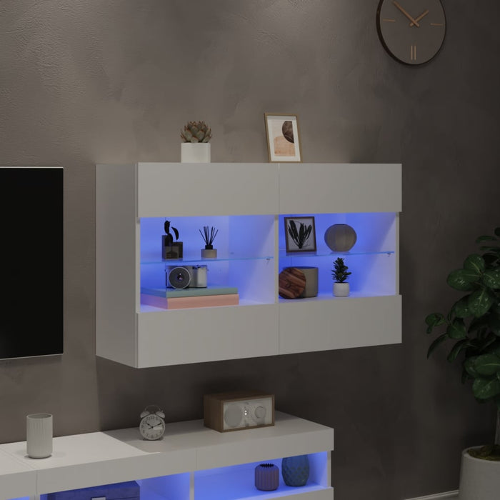 Comodă TV de perete cu lumini LED, alb, 98,5x30x60,5 cm - WALTI WALTI