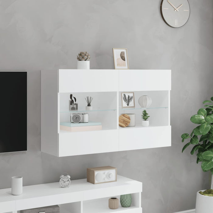 Comodă TV de perete cu lumini LED, alb, 98,5x30x60,5 cm - WALTI WALTI