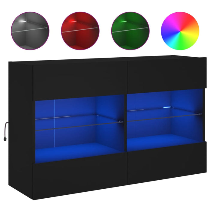 Comodă TV de perete cu lumini LED, negru, 98,5x30x60,5 cm WALTI