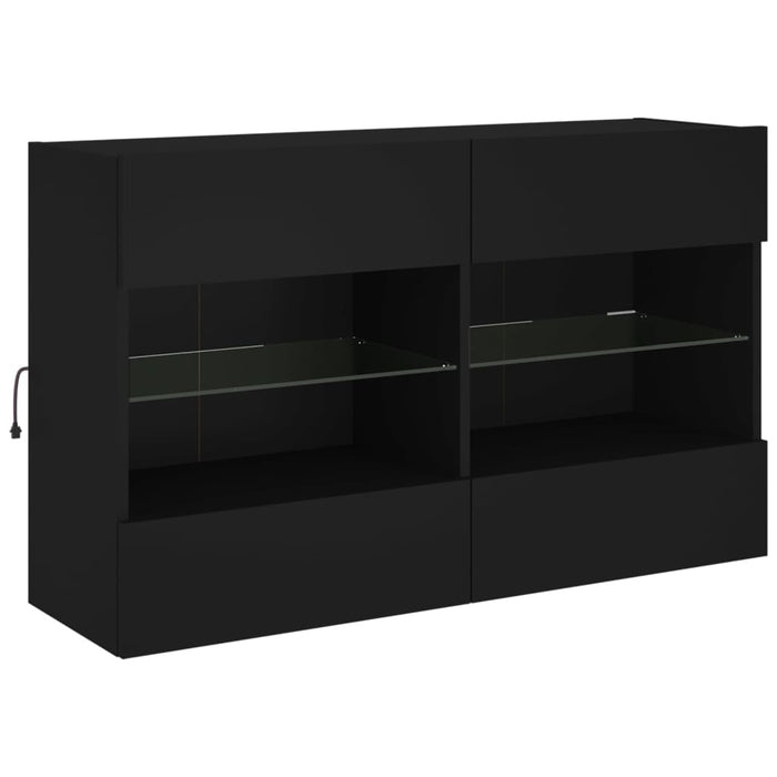 Comodă TV de perete cu lumini LED, negru, 98,5x30x60,5 cm WALTI