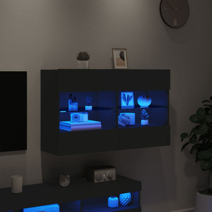 Comodă TV de perete cu lumini LED, negru, 98,5x30x60,5 cm WALTI