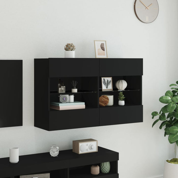Comodă TV de perete cu lumini LED, negru, 98,5x30x60,5 cm WALTI