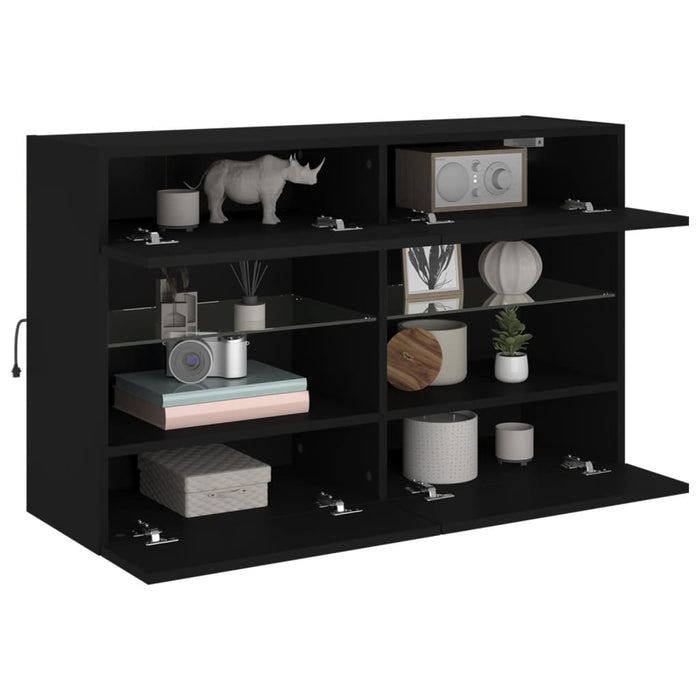 Comodă TV de perete cu lumini LED, negru, 98,5x30x60,5 cm WALTI