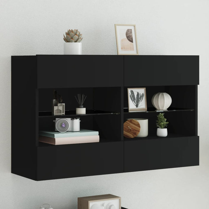 Comodă TV de perete cu lumini LED, negru, 98,5x30x60,5 cm WALTI