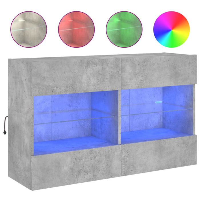 Comodă TV de perete cu lumini LED, gri beton, 98,5x30x60,5 cm - WALTI WALTI