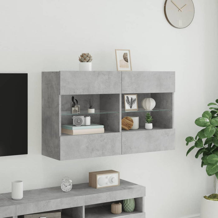 Comodă TV de perete cu lumini LED, gri beton, 98,5x30x60,5 cm - WALTI WALTI