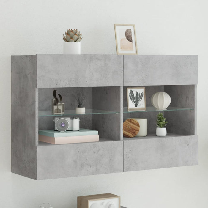 Comodă TV de perete cu lumini LED, gri beton, 98,5x30x60,5 cm - WALTI WALTI