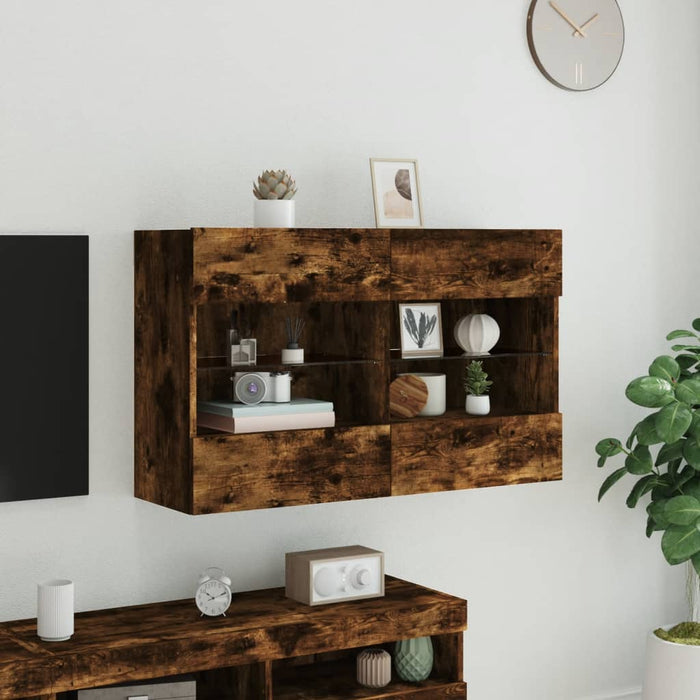 Comodă TV de perete cu LED, stejar fumuriu, 98,5x30x60,5 cm - WALTI WALTI