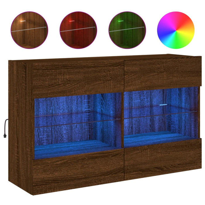 Comodă TV de perete cu lumini LED, stejar maro, 98,5x30x60,5 cm WALTI