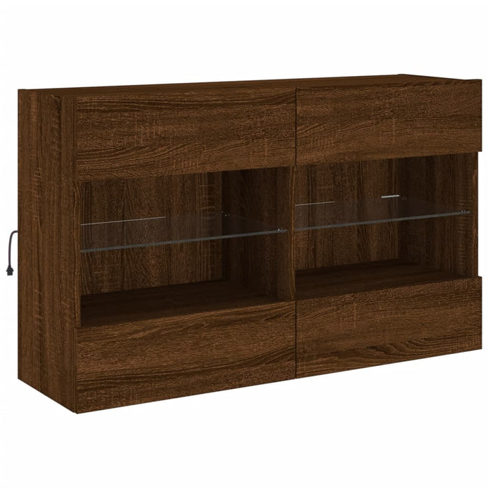 Comodă TV de perete cu lumini LED, stejar maro, 98,5x30x60,5 cm WALTI