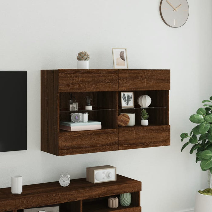 Comodă TV de perete cu lumini LED, stejar maro, 98,5x30x60,5 cm WALTI