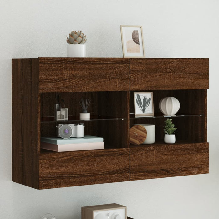 Comodă TV de perete cu lumini LED, stejar maro, 98,5x30x60,5 cm WALTI