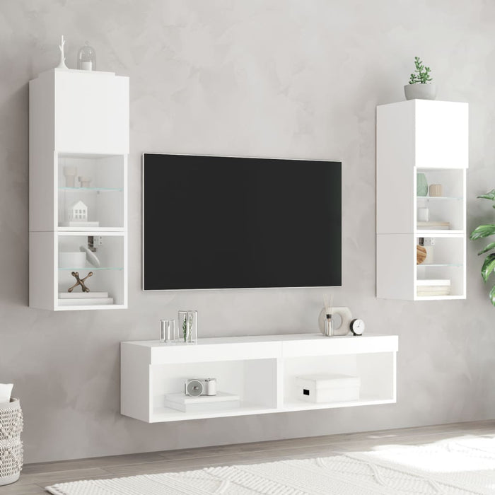 Comode TV cu lumini LED, 2 buc., alb, 60x30x30 cm - WALTI WALTI
