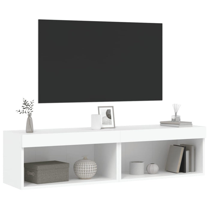 Comode TV cu lumini LED, 2 buc., alb, 60x30x30 cm - WALTI WALTI