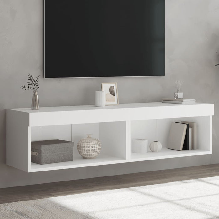 Comode TV cu lumini LED, 2 buc., alb, 60x30x30 cm - WALTI WALTI
