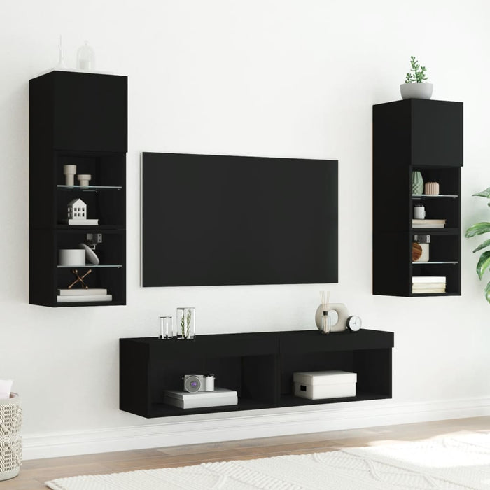 Comodă TV cu lumini LED, negru, 60x30x30 cm WALTI