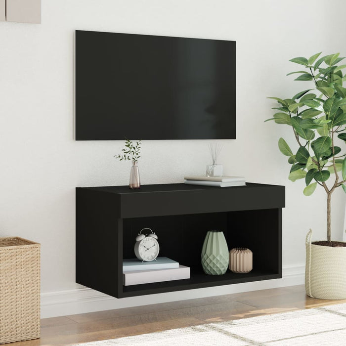Comodă TV cu lumini LED, negru, 60x30x30 cm WALTI