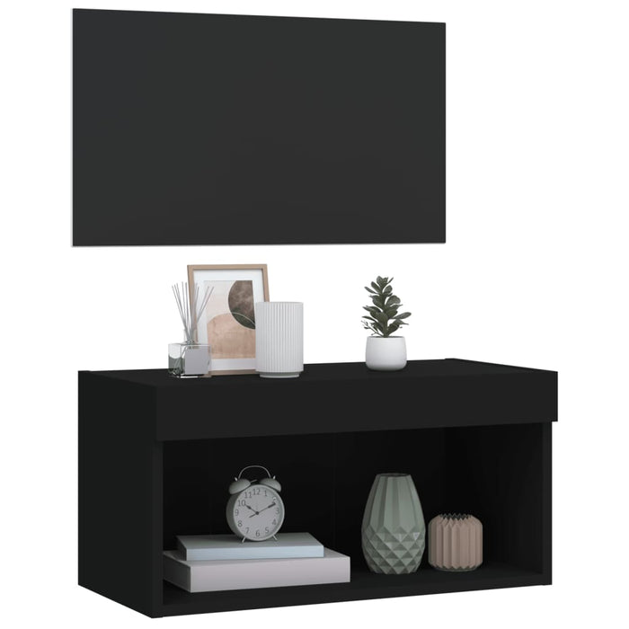 Comodă TV cu lumini LED, negru, 60x30x30 cm WALTI