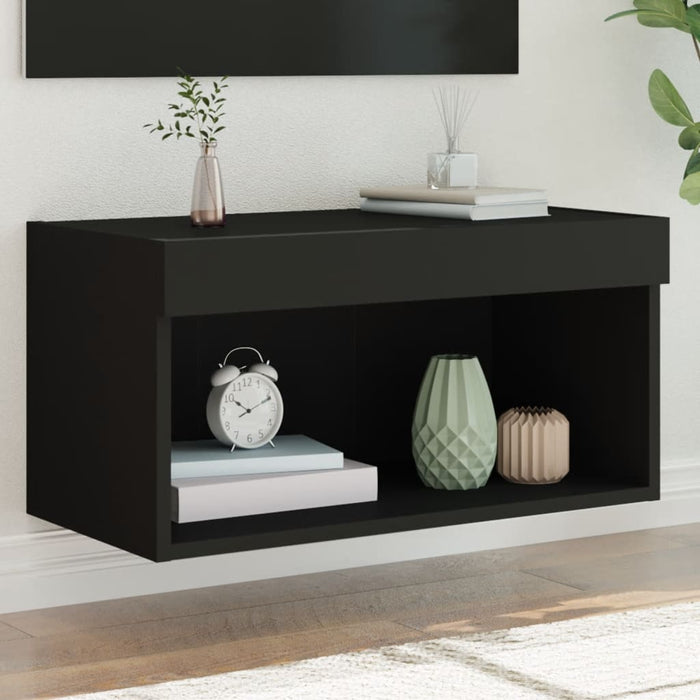 Comodă TV cu lumini LED, negru, 60x30x30 cm WALTI