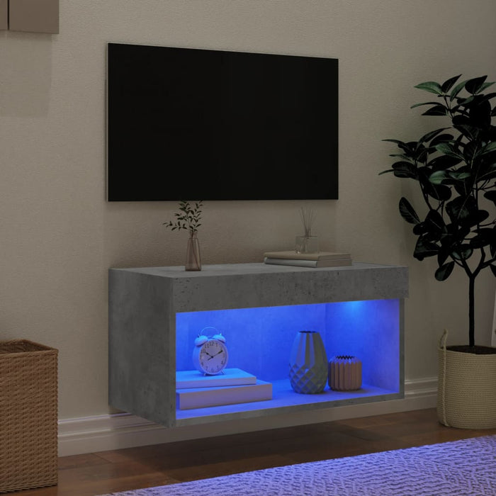 Comodă TV cu lumini LED, gri beton, 60x30x30 cm - WALTI WALTI