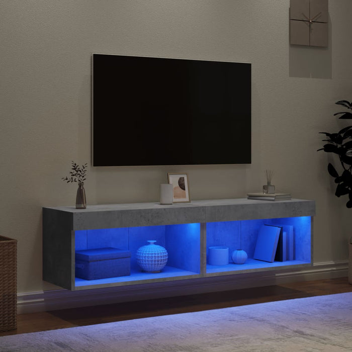 Comode TV cu lumini LED, 2 buc., gri beton, 60x30x30 cm - WALTI WALTI